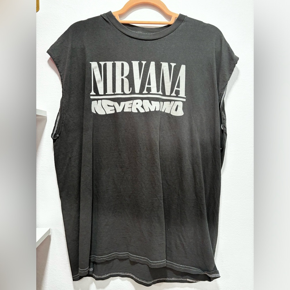 Dark grey Nirvana concert tank with album on the back